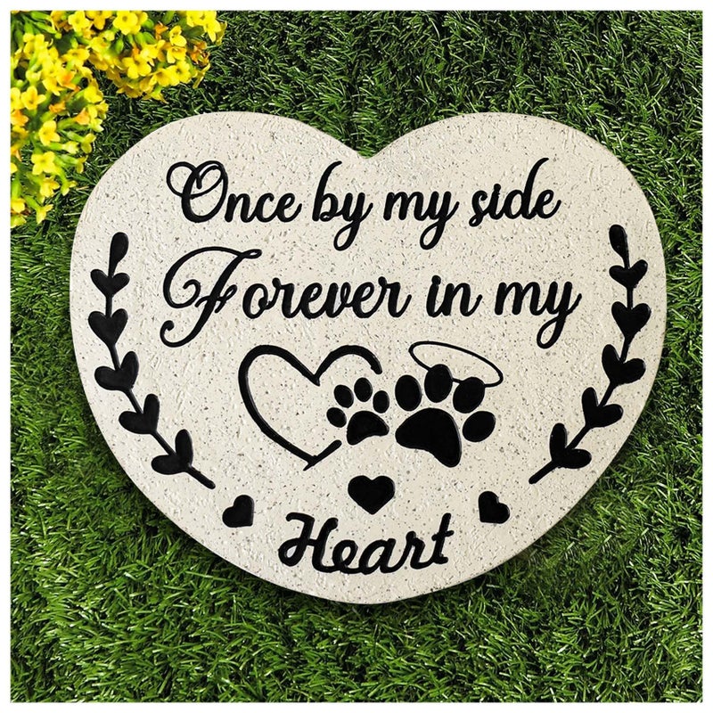 DUMING-IN Pet Memorial Stones for Dogs, Garden Resin Dog Memorial Gifts for Loss of Dog, Heart-Shaped Loss of Dog Sympathy Gift, Once by My Side Forever in My Heart Dogs Memorial Stones - Image 1