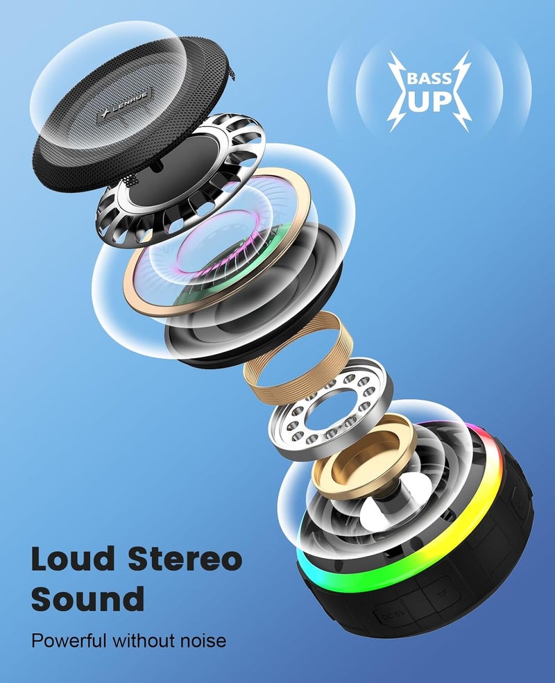 Kunodi Bluetooth Shower Speaker with IPX7 Waterproof, Portable wireless speaker with Dynamic Lights, 5W Clear Sound, True Wireless Stereo, Clip Portable for Pool Beach Boat Kayak Float Golf - Image 4