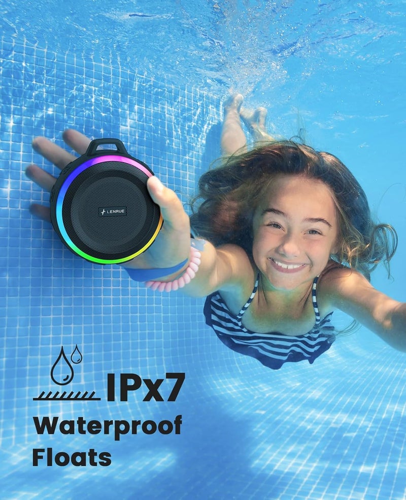Kunodi Bluetooth Shower Speaker with IPX7 Waterproof, Portable wireless speaker with Dynamic Lights, 5W Clear Sound, True Wireless Stereo, Clip Portable for Pool Beach Boat Kayak Float Golf - Image 2
