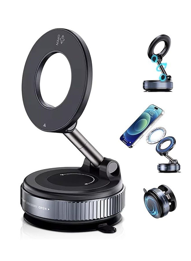 Magnetic Car Phone Holder with 360° Rotating, Vacuum Strong Suction Car Phone Mount, Universal Car Phone Mount Compatibility for Smartphones, Black - Image 1