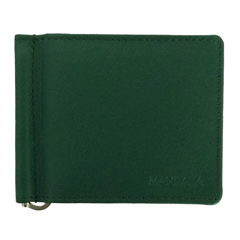 MANDAVA Genuine Safiano Leather Money Clip Wallet Cum Credit Card Holder (Green) - Image 1