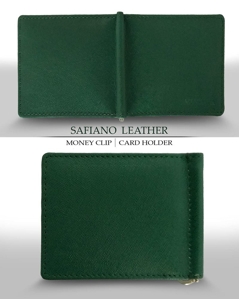 MANDAVA Genuine Safiano Leather Money Clip Wallet Cum Credit Card Holder (Green) - Image 5