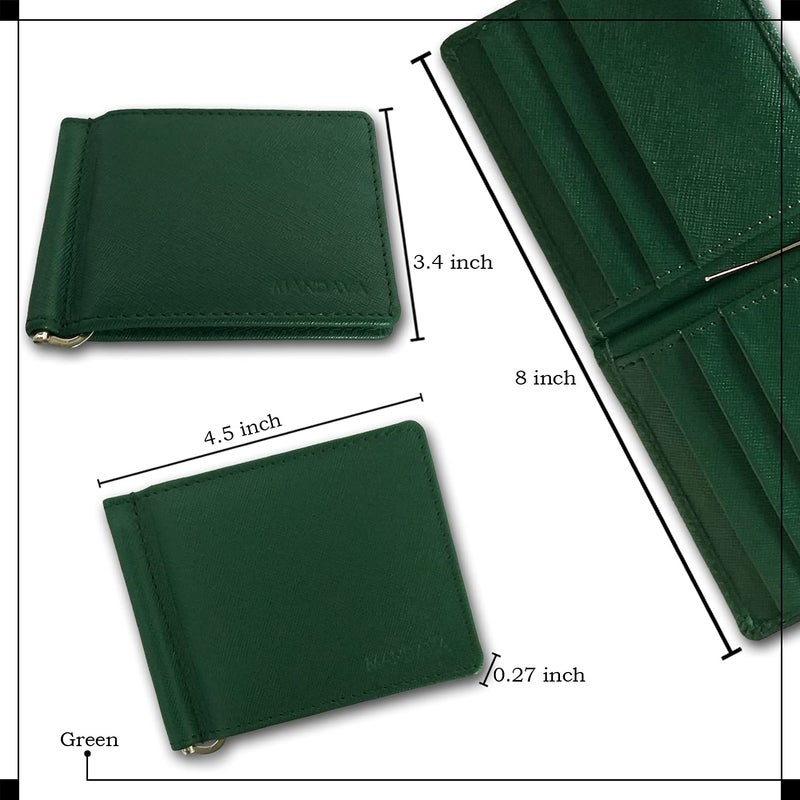 MANDAVA Genuine Safiano Leather Money Clip Wallet Cum Credit Card Holder (Green) - Image 3