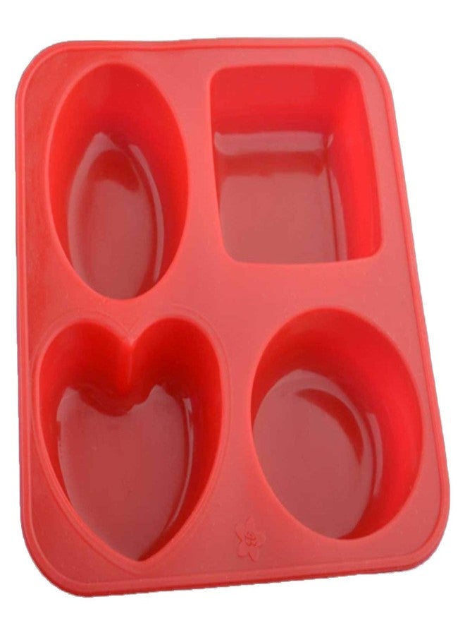 LEAWALL 4 Cavity Circle Square Oval Heart 4 in 1 Shape Silicone molds/Mould for Chocolate Cake soap 100 Gram Random Color - Image 1