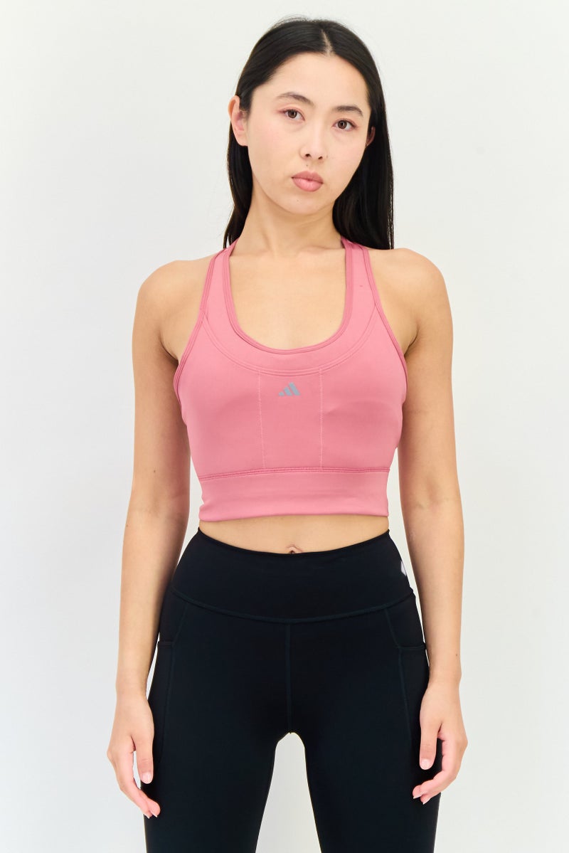 Adidas صدرية رياضية مبطنة بشعار علامة أديداس x بارلي للنساء، وردي كورال - Image 1
