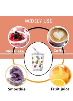 Peachjoy Glass Water Cup, Milk Cup with Straw and Lids, Reusable Double-Wall Coffee Cup, Heat Resisting Cute Clear Milkshake Cup, for Juice Milk Hot Cold Water, Tea, Matcha, 300ml Travel Cup (Colorful Stars)  - Image 3