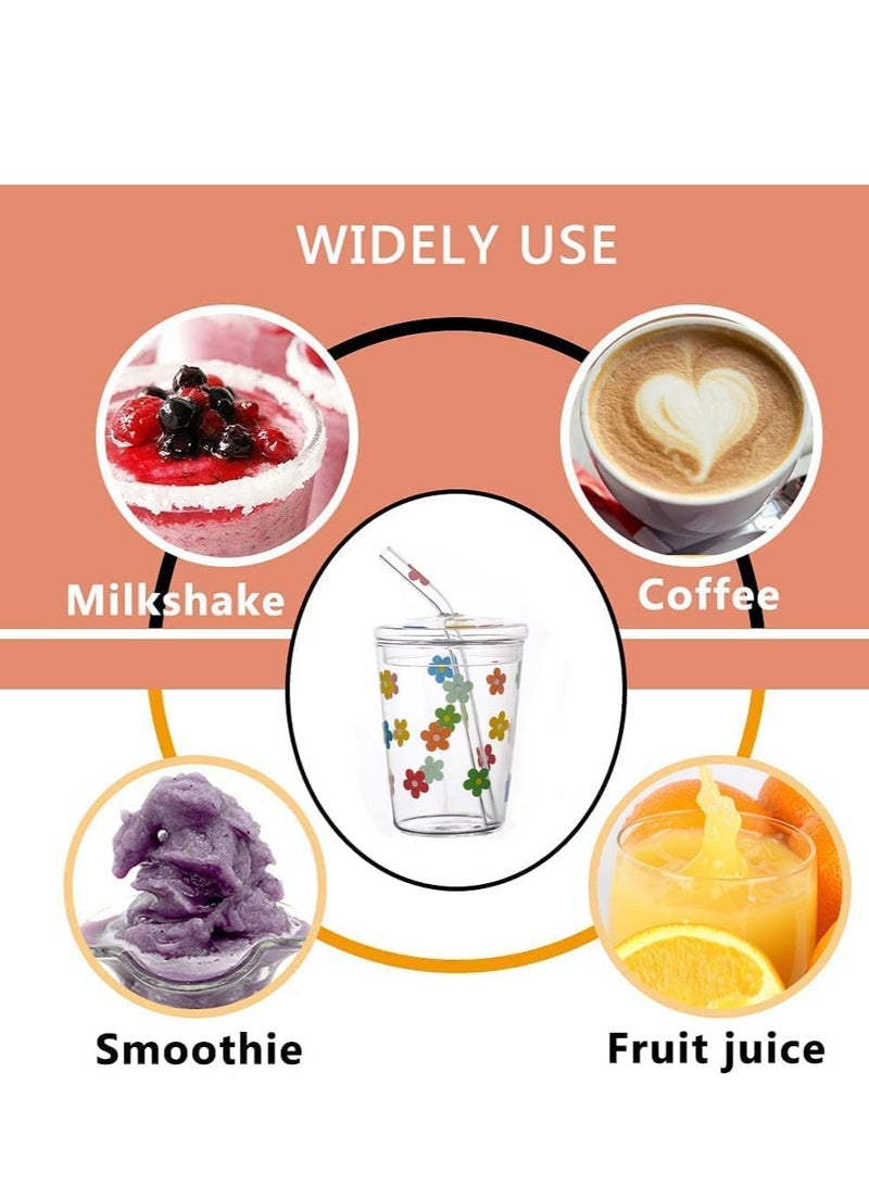 Peachjoy كوب ماء زجاجي، كوب حليب مع شفاطة وأغطية، كوب قهوة مزدوج الجدار قابل لإعادة الاستخدام، كوب حليب شيك شفاف لطيف مقاوم للحرارة، لعصير الحليب والماء الساخن والبارد، الشاي، الماتشا، كوب سفر سعة 300 مل (نجوم ملونة) - Image 3