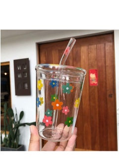 Peachjoy Glass Water Cup, Milk Cup with Straw and Lids, Reusable Double-Wall Coffee Cup, Heat Resisting Cute Clear Milkshake Cup, for Juice Milk Hot Cold Water, Tea, Matcha, 300ml Travel Cup (Colorful Stars)  - Image 5