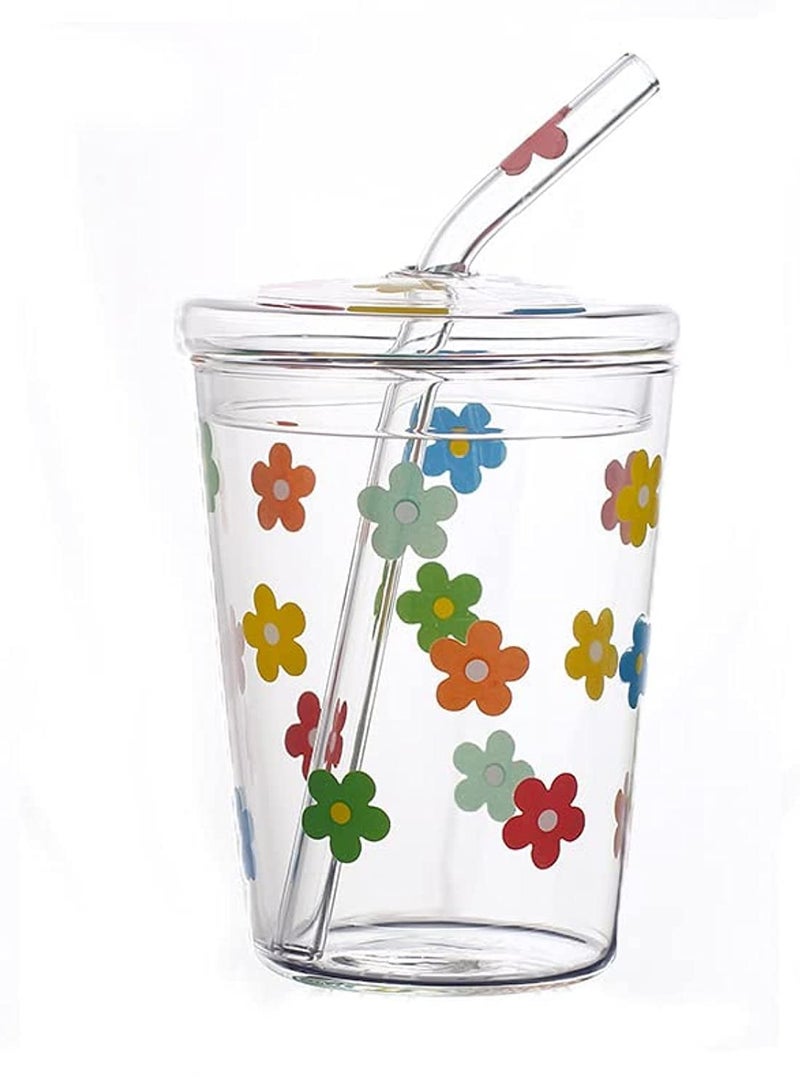 Peachjoy كوب ماء زجاجي، كوب حليب مع شفاطة وأغطية، كوب قهوة مزدوج الجدار قابل لإعادة الاستخدام، كوب حليب شيك شفاف لطيف مقاوم للحرارة، لعصير الحليب والماء الساخن والبارد، الشاي، الماتشا، كوب سفر سعة 300 مل (نجوم ملونة) - Image 1