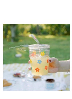 Peachjoy Glass Water Cup, Milk Cup with Straw and Lids, Reusable Double-Wall Coffee Cup, Heat Resisting Cute Clear Milkshake Cup, for Juice Milk Hot Cold Water, Tea, Matcha, 300ml Travel Cup (Colorful Stars)  - Image 2