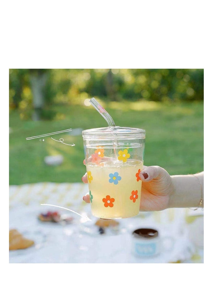 Peachjoy كوب ماء زجاجي، كوب حليب مع شفاطة وأغطية، كوب قهوة مزدوج الجدار قابل لإعادة الاستخدام، كوب حليب شيك شفاف لطيف مقاوم للحرارة، لعصير الحليب والماء الساخن والبارد، الشاي، الماتشا، كوب سفر سعة 300 مل (نجوم ملونة) - Image 2