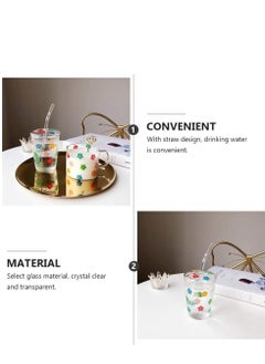 Peachjoy Glass Water Cup, Milk Cup with Straw and Lids, Reusable Double-Wall Coffee Cup, Heat Resisting Cute Clear Milkshake Cup, for Juice Milk Hot Cold Water, Tea, Matcha, 300ml Travel Cup (Colorful Stars)  - Image 4