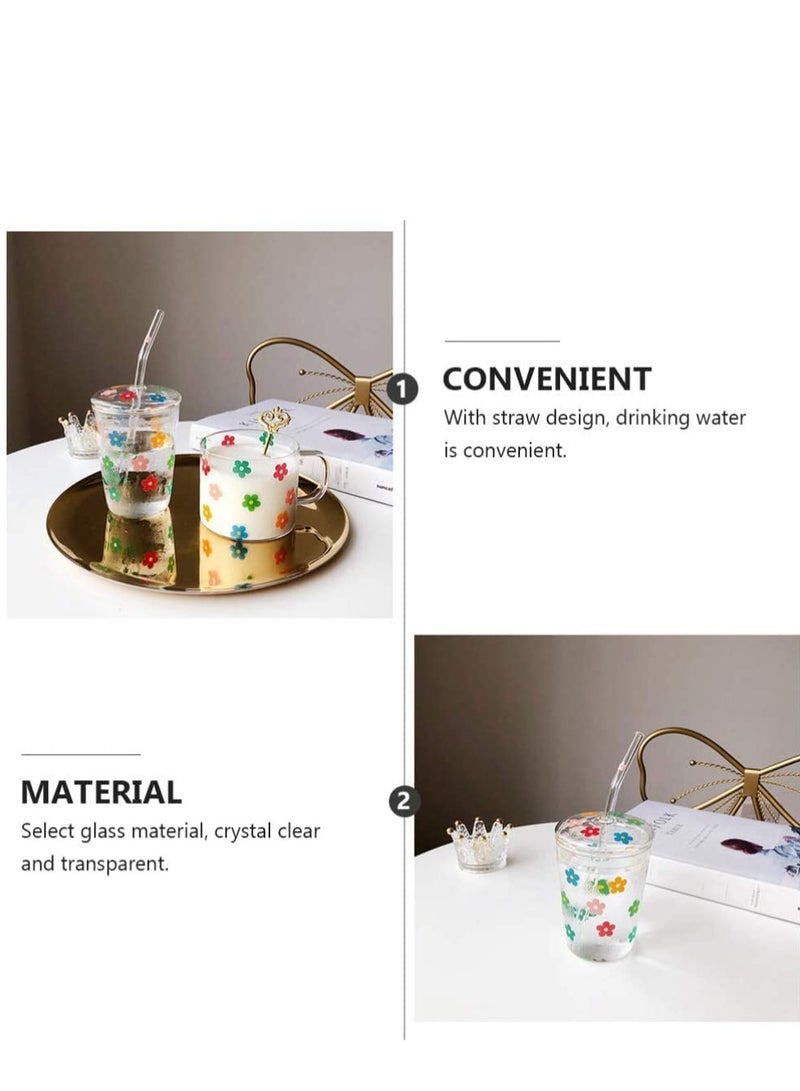 Peachjoy كوب ماء زجاجي، كوب حليب مع شفاطة وأغطية، كوب قهوة مزدوج الجدار قابل لإعادة الاستخدام، كوب حليب شيك شفاف لطيف مقاوم للحرارة، لعصير الحليب والماء الساخن والبارد، الشاي، الماتشا، كوب سفر سعة 300 مل (نجوم ملونة) - Image 4