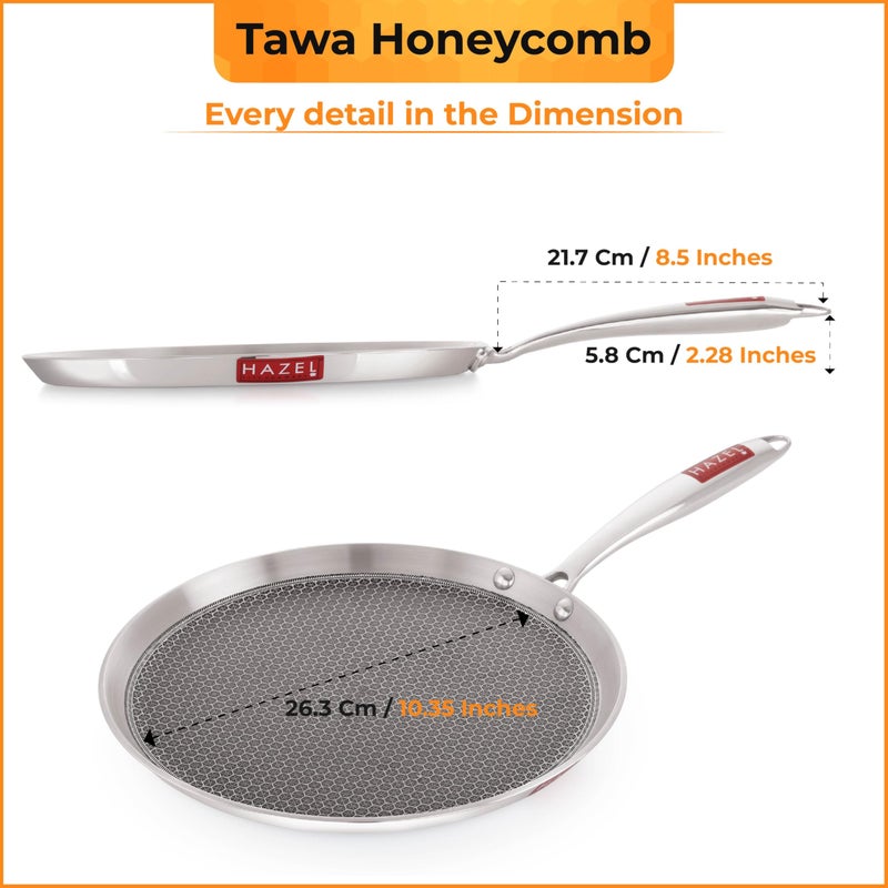 Hazel مقلاة هازيل غير لاصقة لدوسا 26.3 سم | مقلاة مسطحة من الفولاذ ثلاثي الطبقات بتصميم خلية النحل | متوافقة مع الحث والغاز - Image 3