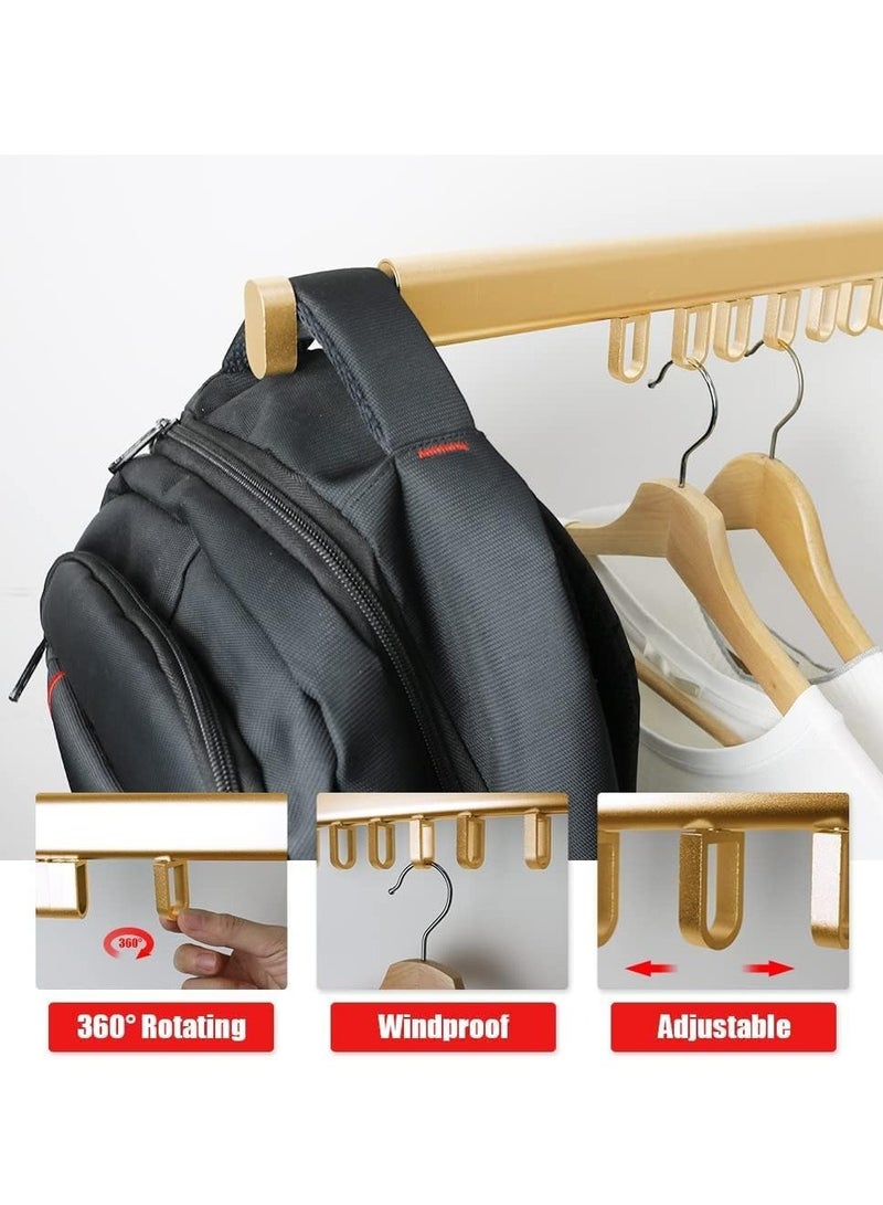 SOLARAE Clothes Drying Rack Wall Mounted for Space Saver, Foldable Laundry Rack Hangers with Windproof Ring Hooks Wfor Balcony, Mudroom, Bedroom 3-Pole, Gold-Large - Image 5