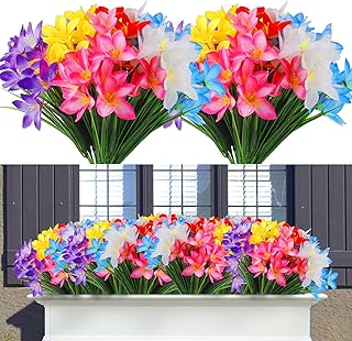 Ankey 12 Pcs Artificial Fake Flowers for Outdoor, Faux Plastic Fabric Flowers Lily UV Resistant Plants Greenery for - Image 1
