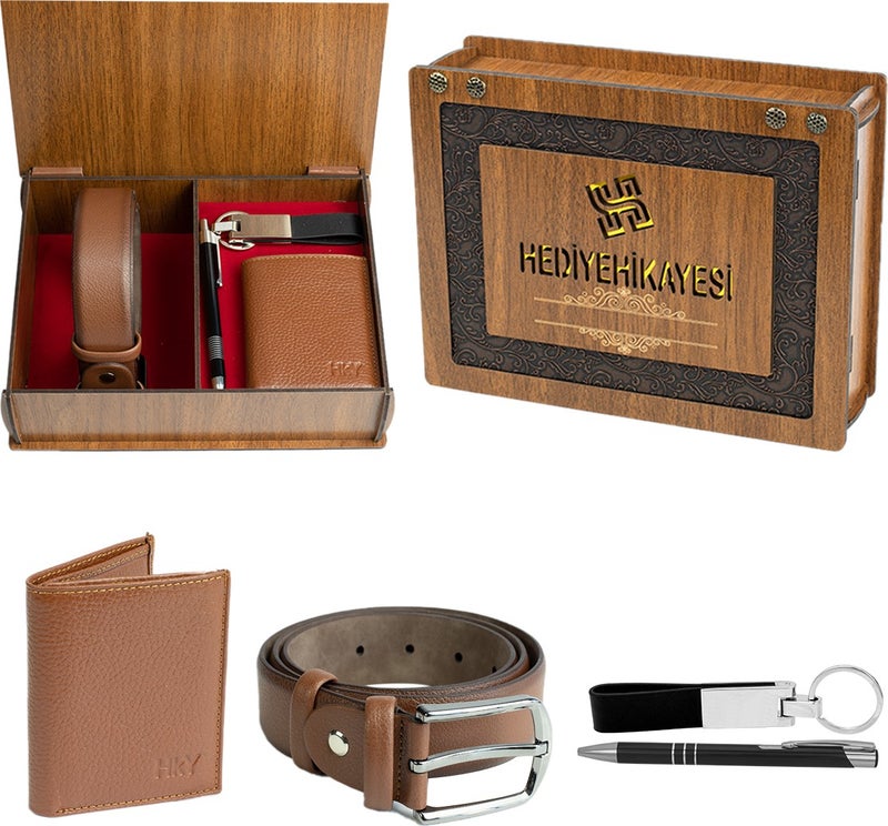 HKY Genuine Leather Men's Wallet and Belt Set - Image 1