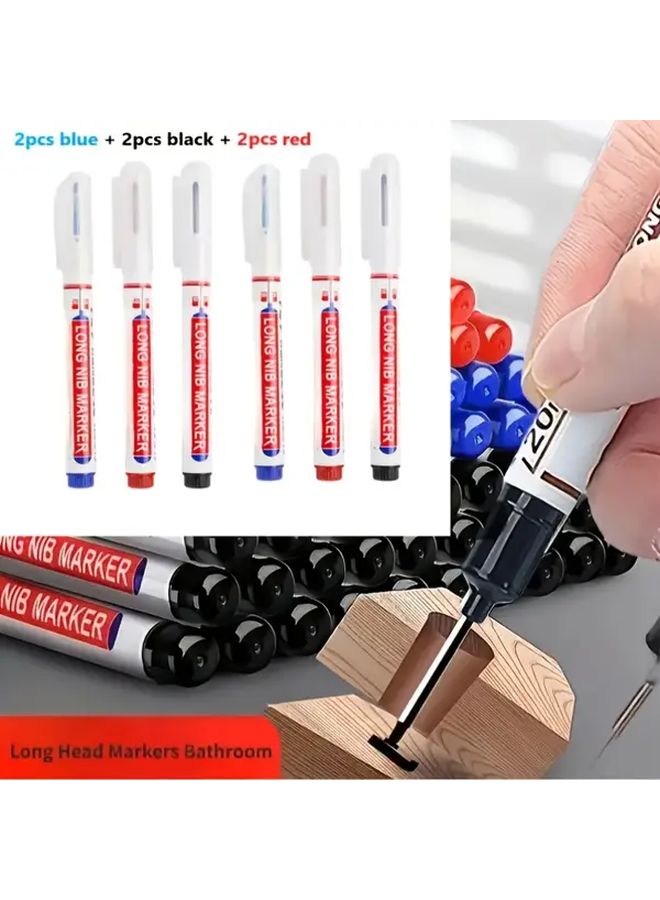 6 Pack Heavy Duty Long Tip Markers 2 Black 2 Red 2 Blue Quick Dry Ink Industrial - Image 2