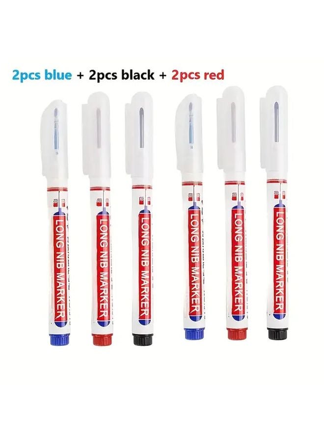 6 Pack Heavy Duty Long Tip Markers 2 Black 2 Red 2 Blue Quick Dry Ink Industrial - Image 5