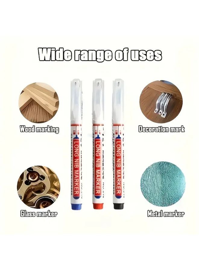 6 Pack Heavy Duty Long Tip Markers 2 Black 2 Red 2 Blue Quick Dry Ink Industrial - Image 3