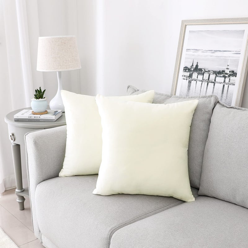 NiNi ALL Decorative Throw Pillow Covers Velvet Soft for Couch Sofa Bedroom Living Roomg Outdoor Pack of 2 20x20 Inch Cream White - Image 1