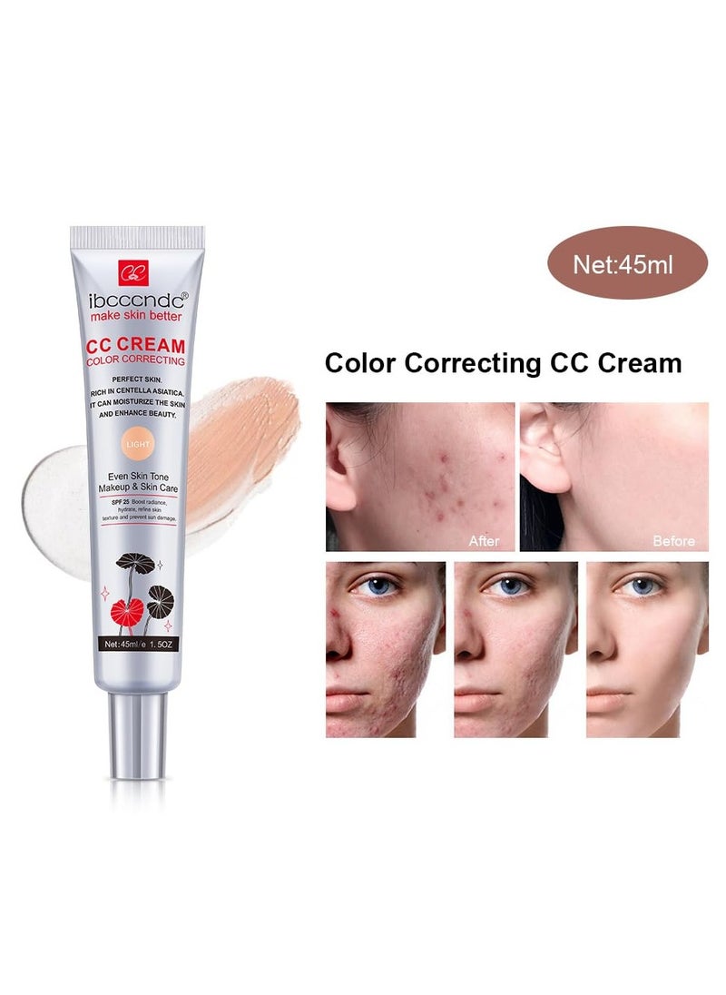 ibcccndc Color Correcting CC Cream,Invisible Pores Cream Foundation And nvisible Pores Concealer,CC Cream Foundation Rich In Centella Asiatic,Moisturizing And Waterproof CC Cream With Spf 25(LIGHT) With 2 Makeup Sponge  - Image 3