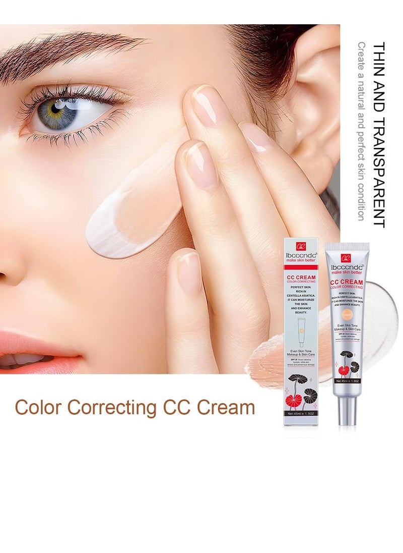 ibcccndc Color Correcting CC Cream,Invisible Pores Cream Foundation And nvisible Pores Concealer,CC Cream Foundation Rich In Centella Asiatic,Moisturizing And Waterproof CC Cream With Spf 25(LIGHT) With 2 Makeup Sponge  - Image 2
