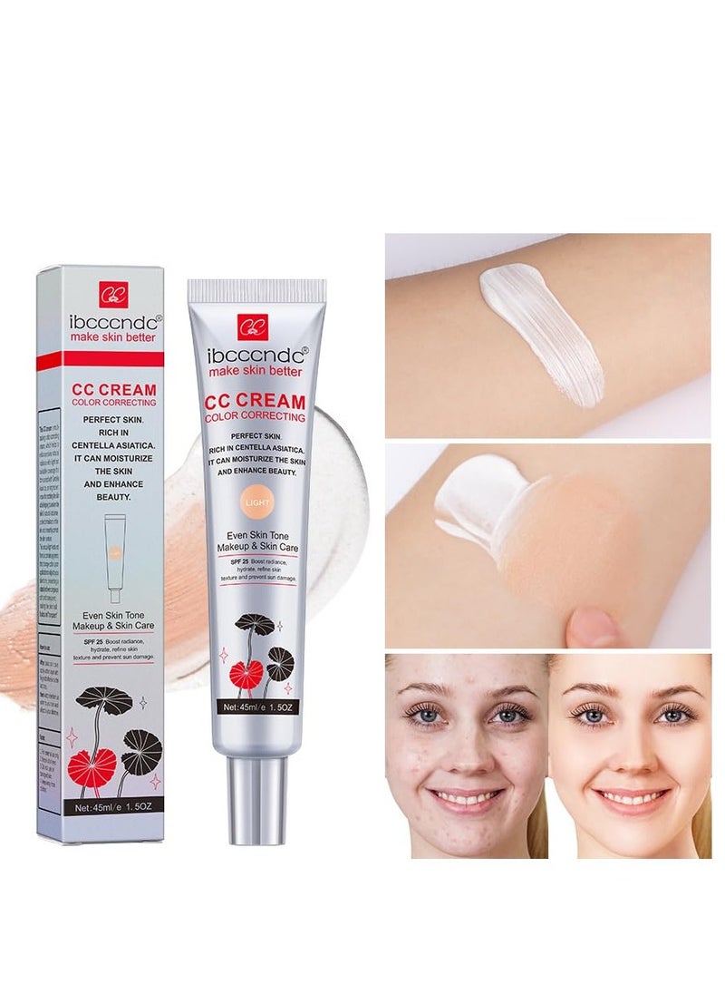 ibcccndc Color Correcting CC Cream,Invisible Pores Cream Foundation And nvisible Pores Concealer,CC Cream Foundation Rich In Centella Asiatic,Moisturizing And Waterproof CC Cream With Spf 25(LIGHT) With 2 Makeup Sponge  - Image 4
