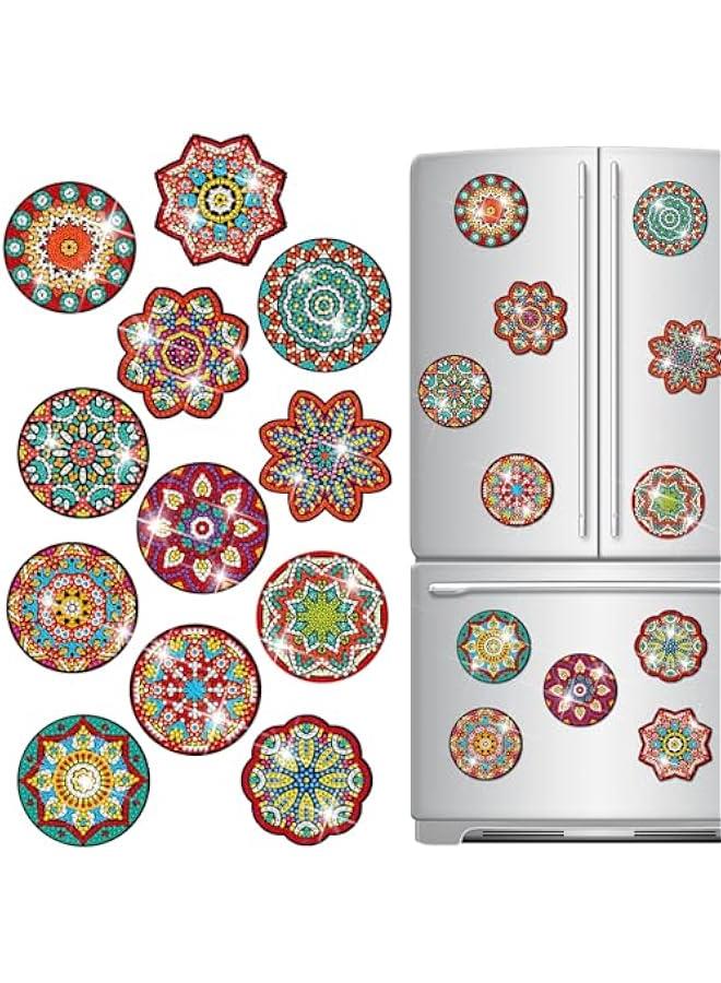 Arabest 12 Pieces Refrigerator Diamond Painting Magnet Set Easy DIY Magnetic Sticker Kit for Adults - Vintage Mandala Home Decor - Image 1