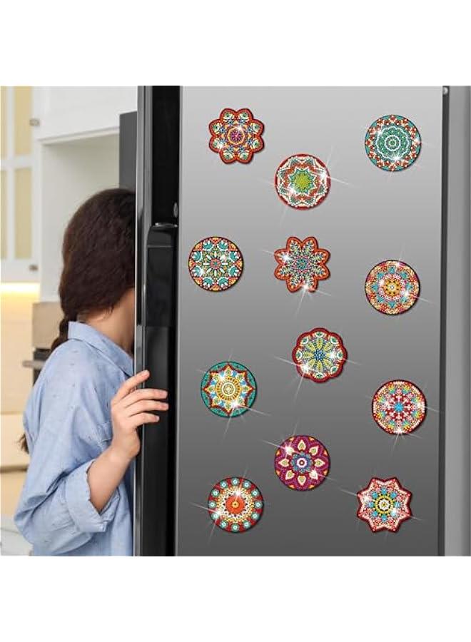 Arabest 12 Pieces Refrigerator Diamond Painting Magnet Set Easy DIY Magnetic Sticker Kit for Adults - Vintage Mandala Home Decor - Image 3