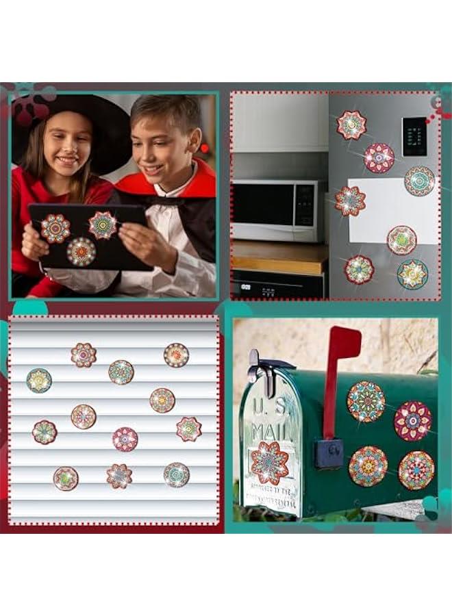 Arabest 12 Pieces Refrigerator Diamond Painting Magnet Set Easy DIY Magnetic Sticker Kit for Adults - Vintage Mandala Home Decor - Image 5