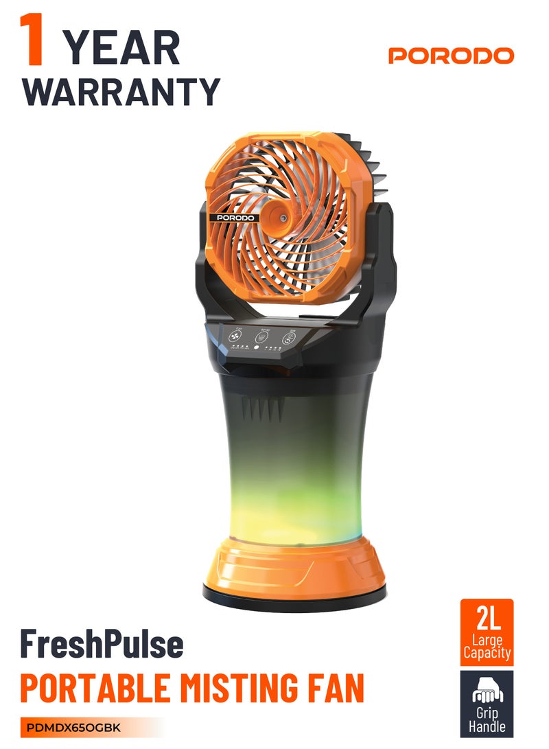 بورودو مروحة رذاذ لاسلكية محمولة FreshPulse بسعة كبيرة 2 لتر ووظيفة بنك الطاقة 15000 مللي أمبير في الساعة / إضاءة RGB / مستويات سرعة قابلة للتعديل / زاوية قابلة للتعديل / رذاذ بارد / جهاز تحكم عن بعد - برتقالي/أسود - Image 1