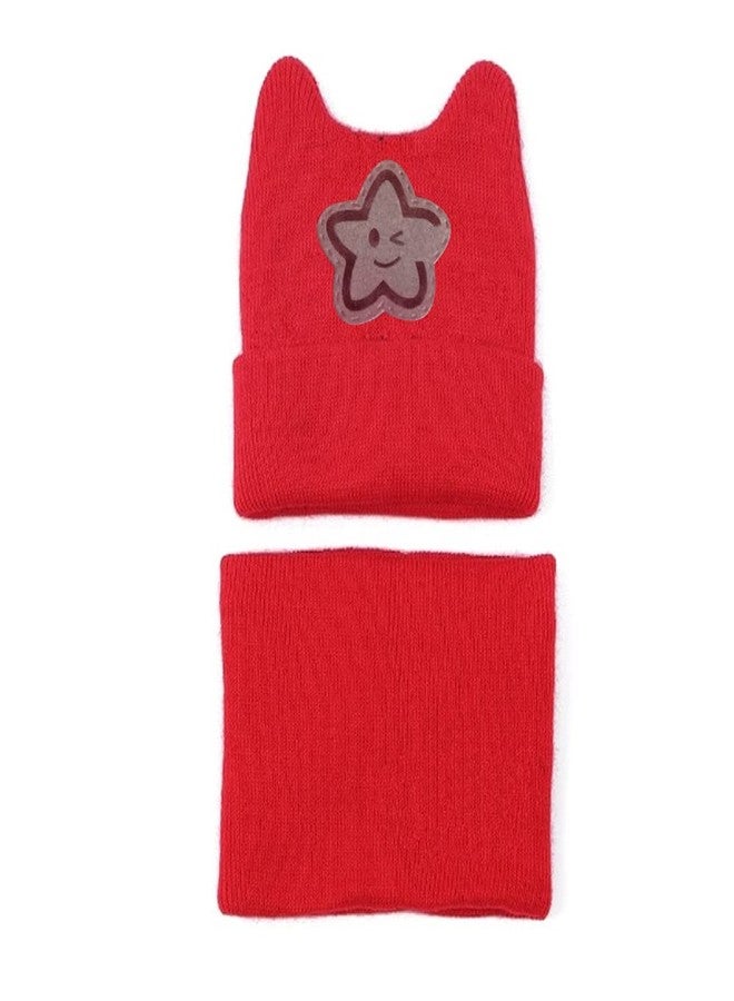 Zeki Cute Star Style Crochet Beanie Hat & Scarf Set for Baby Boys & Girl's (Red)-(1-3 Years) - Image 2