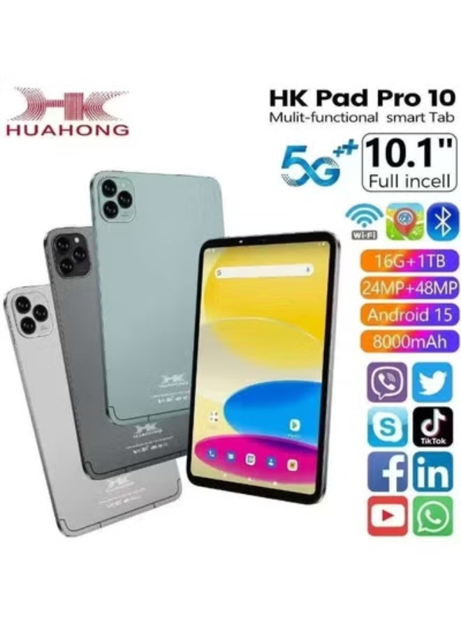 HK Pad Pro 10 – 10.1 Inch Android 15 Tablet PC | Dual SIM Smart Pad with Keyboard, Octa-Core Processor, 16GB RAM + 1TB Storage, 5G Wi-Fi, Multifunctional Tablet for Students & Business - Image 1