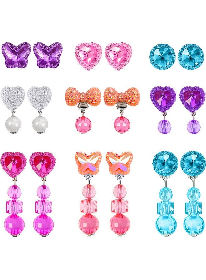 Hicarer 9 Pairs Girls Clip-On Earrings Pretend Princess Play Earrings Jewelry Set (Style 5)  - Image 1