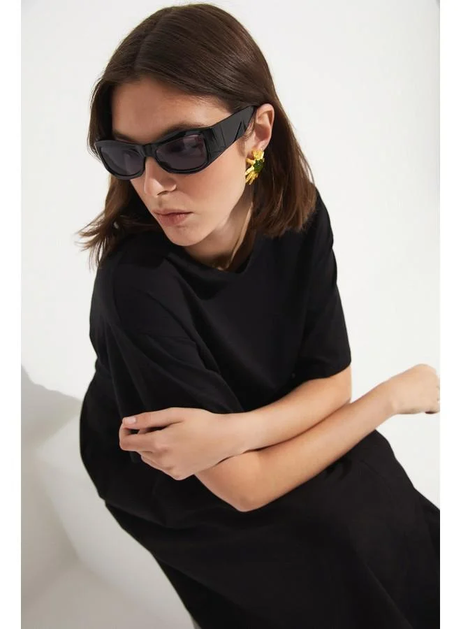 JUNE June 100% Cotton Loose Crop T-Shirt Black