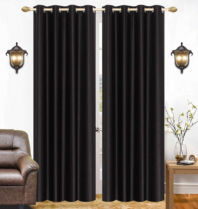 Polyester Eyelet Long Door Curtains 9 Feet Black Pack of 2  - Image 1