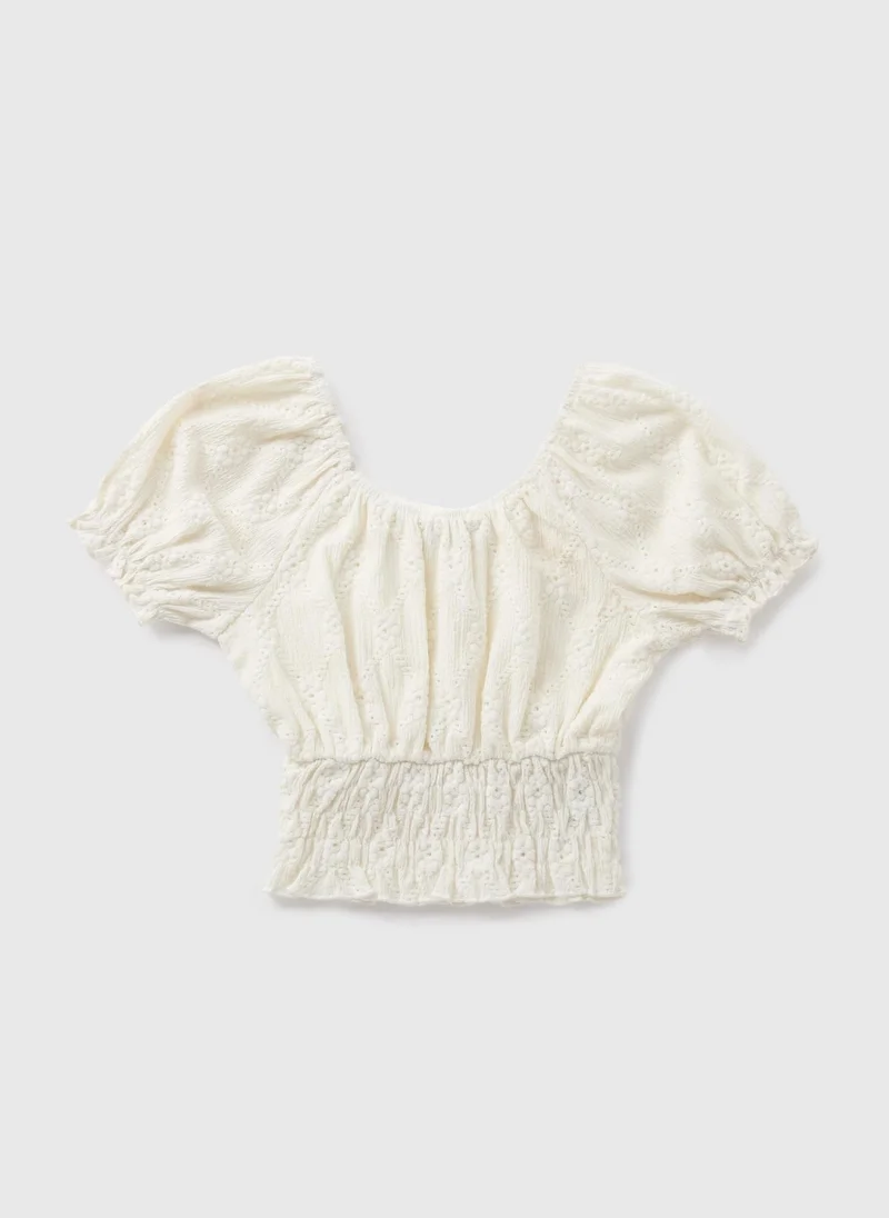 Matalan Girls Cream Crinkle Milkmaid Top