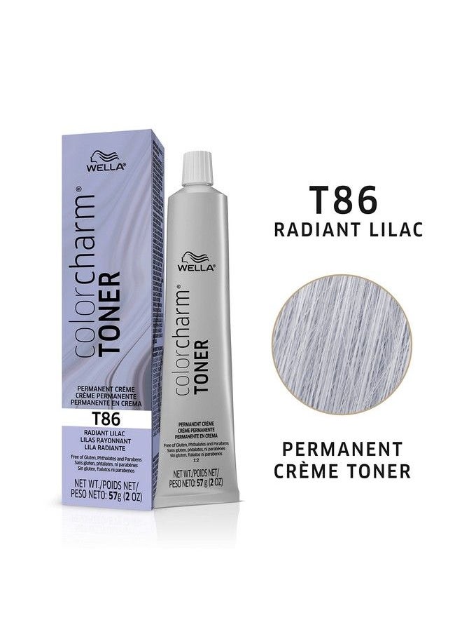 WELLA Color Charm - تونر كريمي دائم من Wella Colorcharm خالٍ من المكونات المشتقة من الحيوانات وخالٍ من البارابين وخالٍ من الجلوتين T86 Radiant Lilac 2 أونصة - Image 1