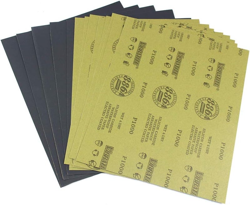 MAXMAN أوراق صنفرة، 1000 حبيبة ورق صنفرة جاف ورطب، 9 × 11 بوصة، كربيد السيليكون، لإنهاء الأثاث الخشبي، صنفرة المعادن وتلميع السيارات، 10 ورقة - Image 1