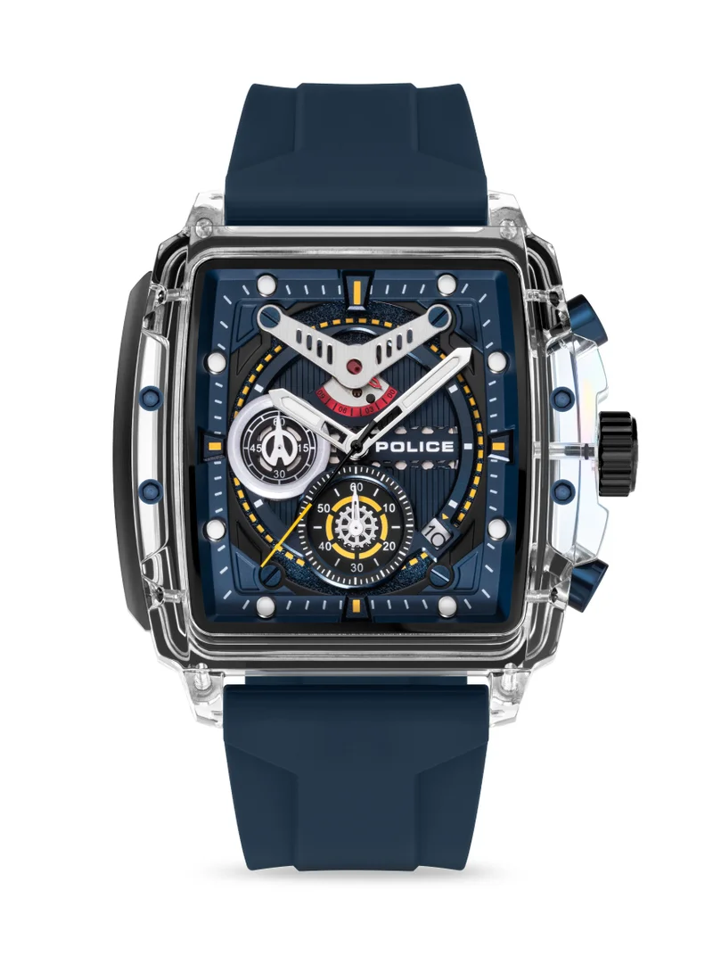 POLICE Clout Blue Dial Blue Silicone Strap Gents Chronograph Watch With Nylon Fiber Case