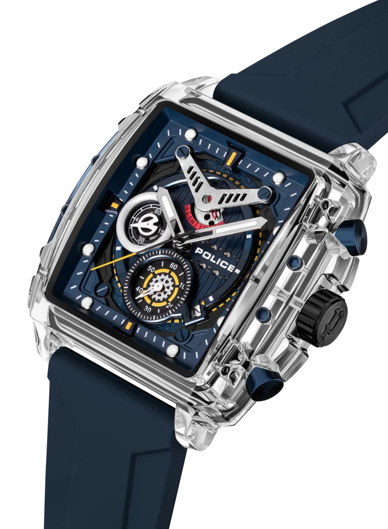 POLICE Clout Blue Dial Blue Silicone Strap Gents Chronograph Watch With Nylon Fiber Case