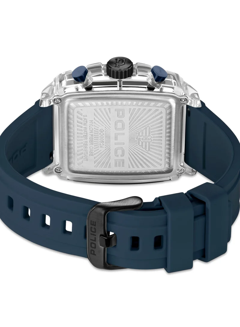 POLICE Clout Blue Dial Blue Silicone Strap Gents Chronograph Watch With Nylon Fiber Case