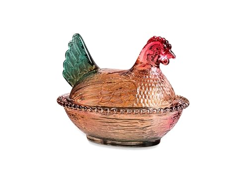 ccsxqy Vintage Glass Hen on Nest Dish with Lid Large Pedestal Rooster Glass Candy Bowl Colorful Crystal Candy Jar for Snacks Dessert Cookies Home Kitchen Office Tabletop Decor - Image 1