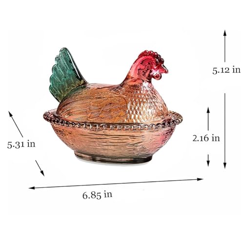ccsxqy Vintage Glass Hen on Nest Dish with Lid Large Pedestal Rooster Glass Candy Bowl Colorful Crystal Candy Jar for Snacks Dessert Cookies Home Kitchen Office Tabletop Decor - Image 3