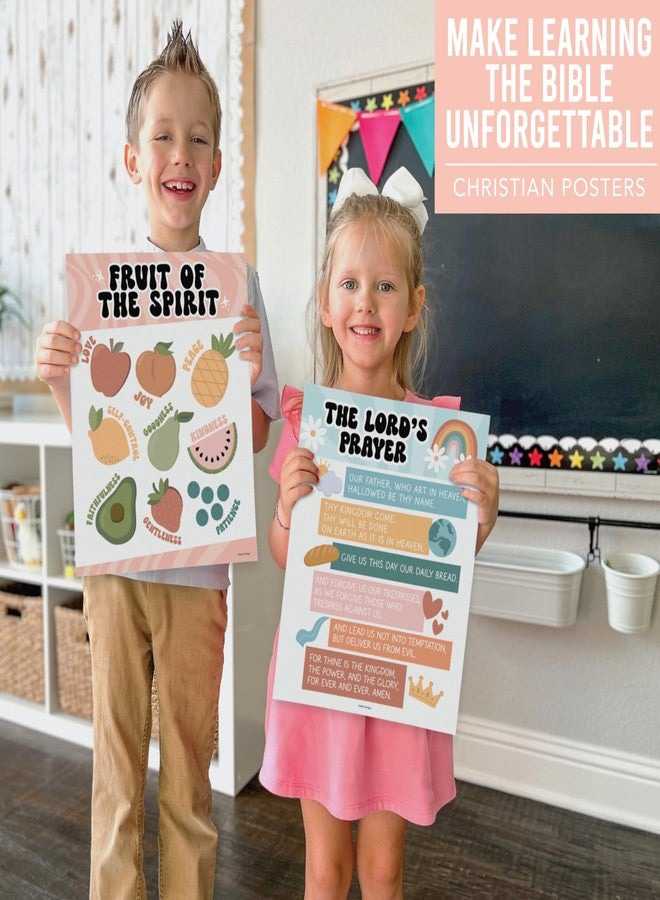 Hadley Designs Sunday School Decorations for Classroom - 9 Bible Posters for Kids, 11x14in Books of the Bible Poster, 10 Commandments, Fruits of the Spirit & More - Retro Christian Classroom Decor - Image 2