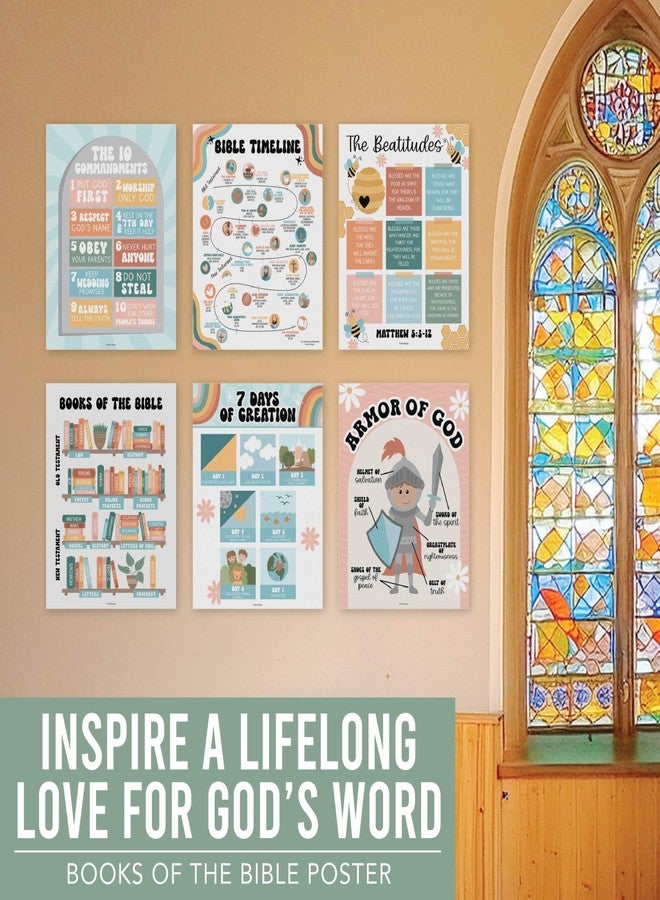 Hadley Designs Sunday School Decorations for Classroom - 9 Bible Posters for Kids, 11x14in Books of the Bible Poster, 10 Commandments, Fruits of the Spirit & More - Retro Christian Classroom Decor - Image 5