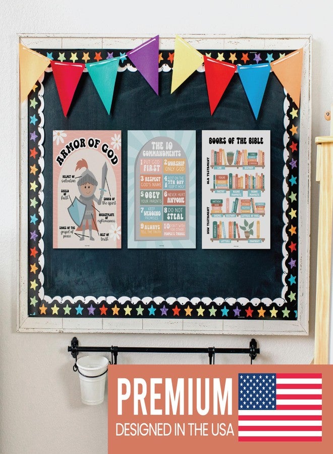 Hadley Designs Sunday School Decorations for Classroom - 9 Bible Posters for Kids, 11x14in Books of the Bible Poster, 10 Commandments, Fruits of the Spirit & More - Retro Christian Classroom Decor - Image 3
