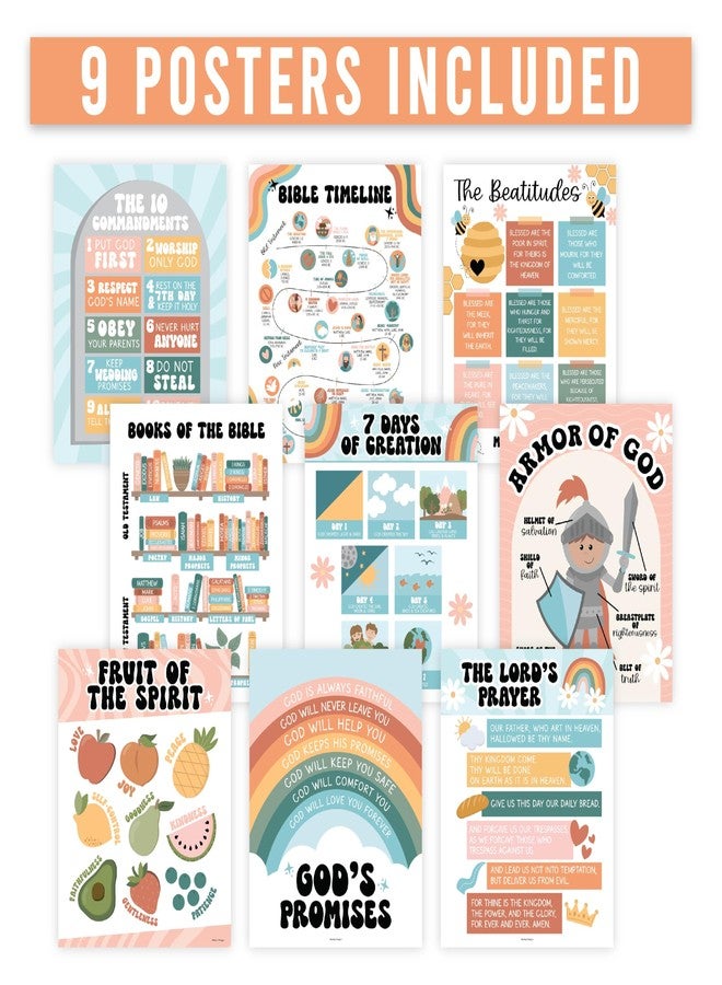Hadley Designs Sunday School Decorations for Classroom - 9 Bible Posters for Kids, 11x14in Books of the Bible Poster, 10 Commandments, Fruits of the Spirit & More - Retro Christian Classroom Decor - Image 4