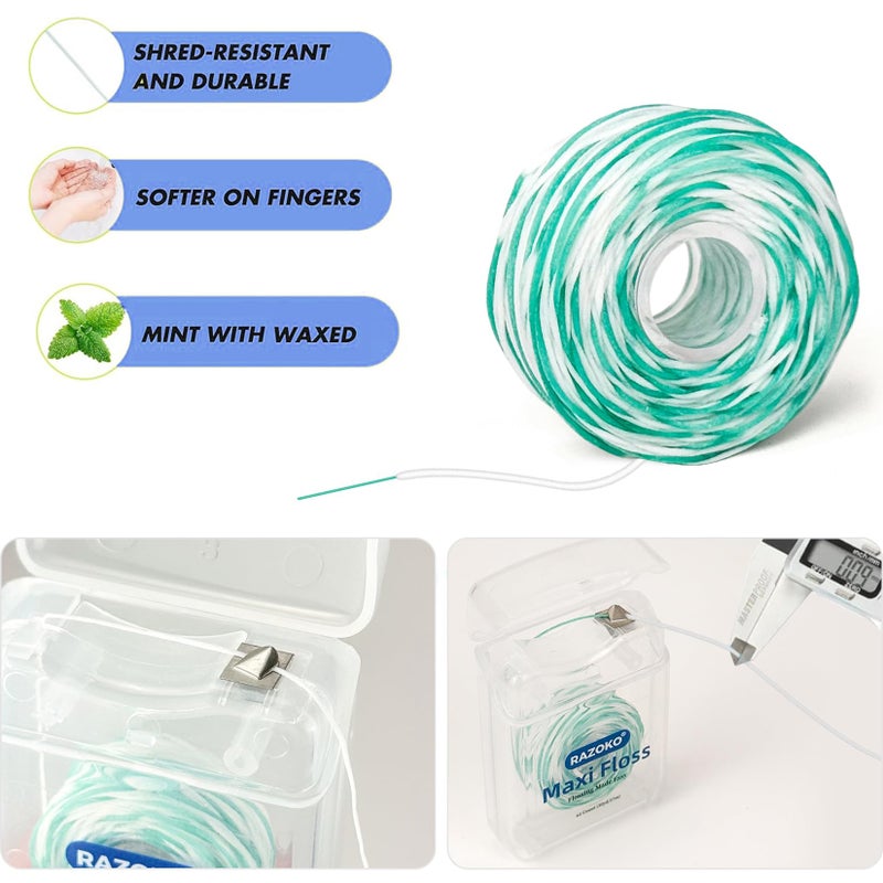 RAZOKO Threader Floss for Braces,Implants,Bridges-260 Count Pre-Measured Strands 2-in-1 Expanding Waxed Dental Floss for Deep Clean,Light Mint Flavored - Image 3